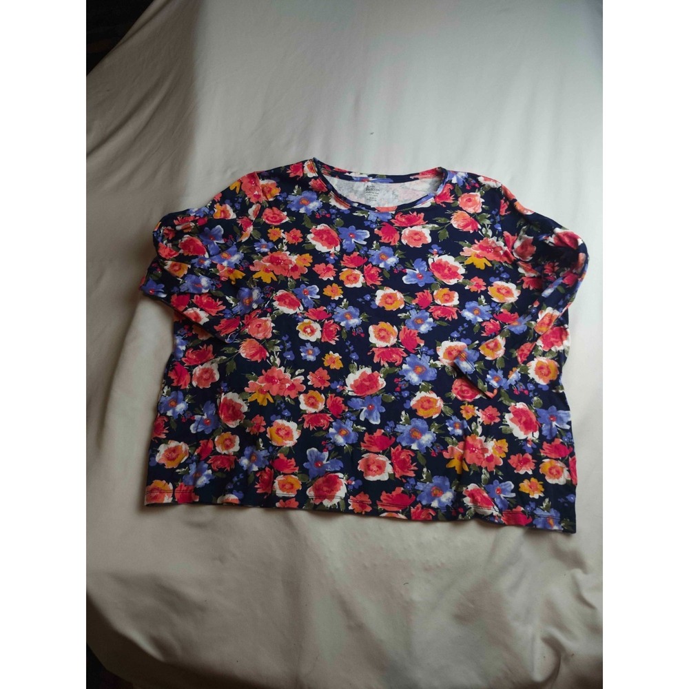 Kim Rogers Top Womens XXL Blue Floral Cottagecore Boho Feminine Classic Layering